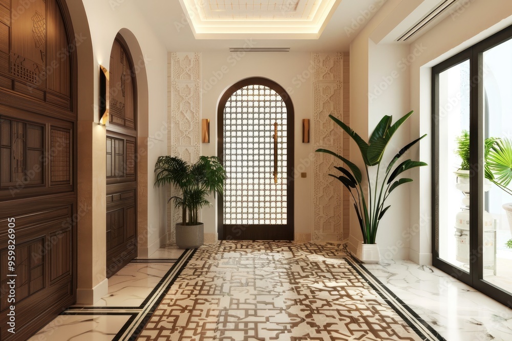 Elegant Entryway with Intricate Tilework and Natural Light Elegant Entryway with Intricate Tilework and Natural Light