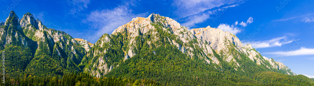 Busteni, Carpathian Mountains. Bucegi Mountains in Romania are known for their stunning landscapes, popular destination for hikers.