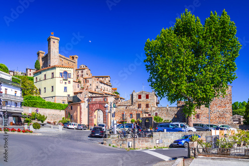 Bolsena, Italy. Castle of Bolsena, old town houses in Viterbo Province, Lazio.