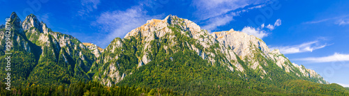 Obraz na płótnie Busteni, Carpathian Mountains. Bucegi Mountains in Romania are known for their stunning landscapes, popular destination for hikers. w salonie