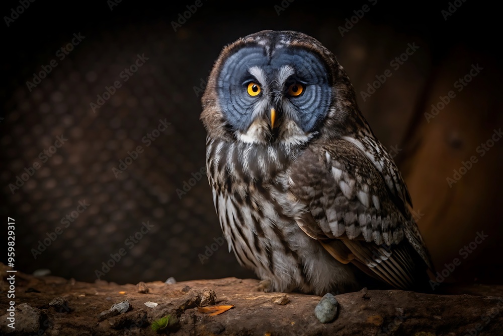 Obraz premium Black Owl in Black Background