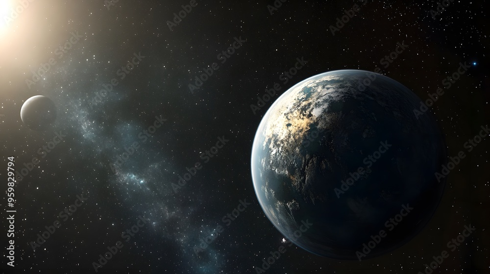 Breathtaking view of earth-like planet in a vast stardust-filled universe Breathtaking view of earth-like planet in a vast stardust-filled universe