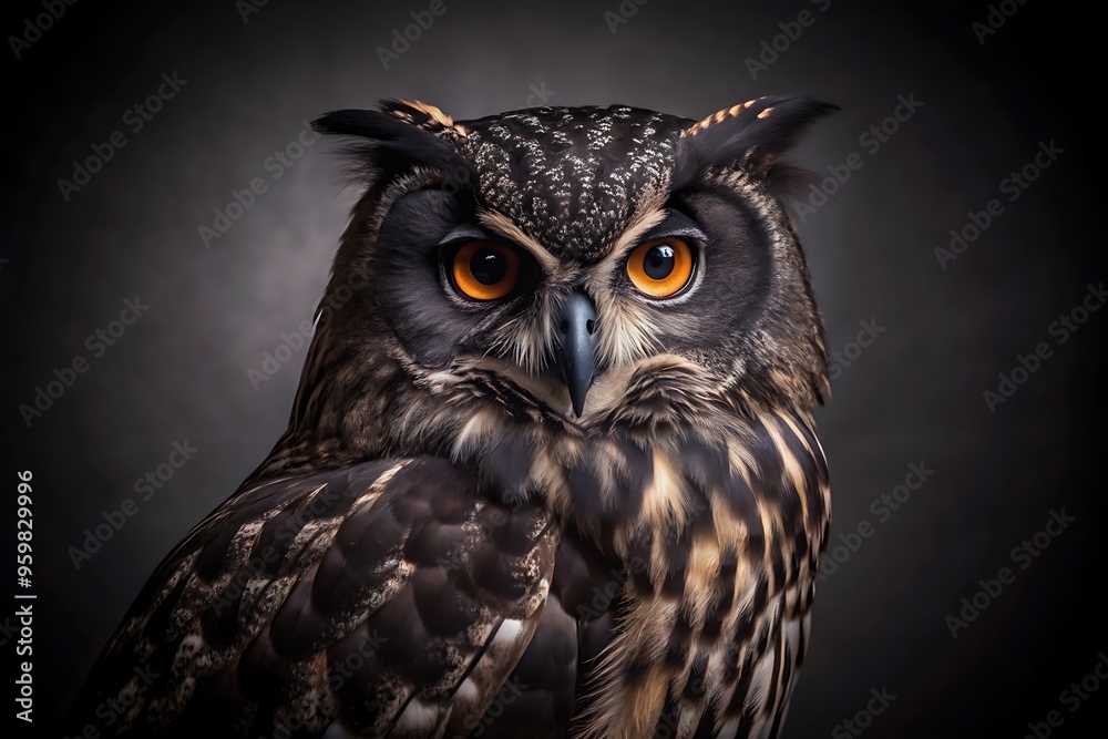 Fototapeta premium Black Owl in Black Background