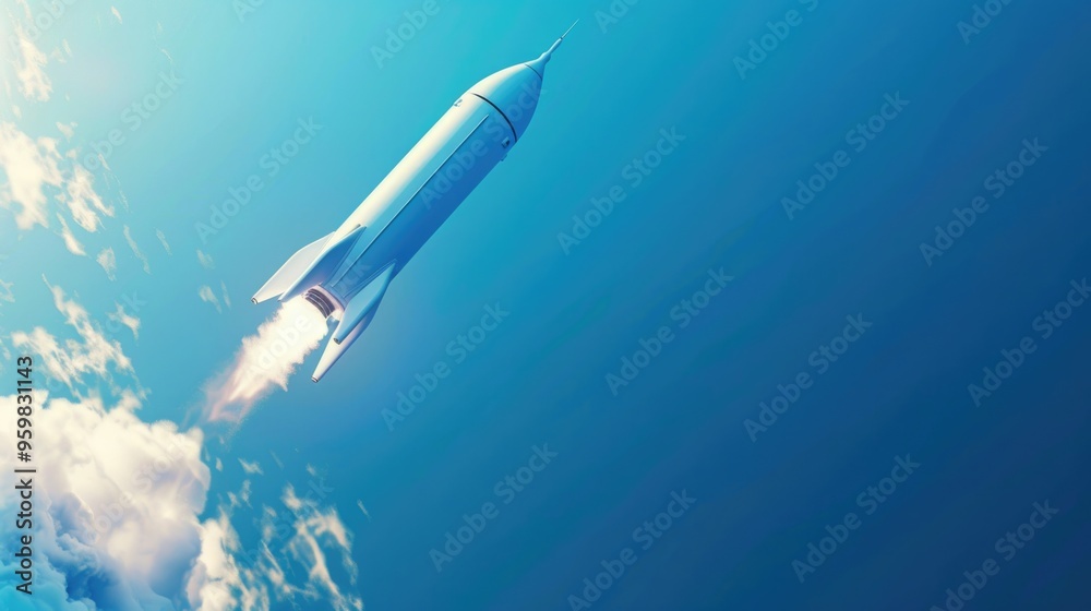 Fototapeta premium Space Exploration. 3D rendering of a rocket soaring, symbolizing humanity's ambition to explore the cosmos.