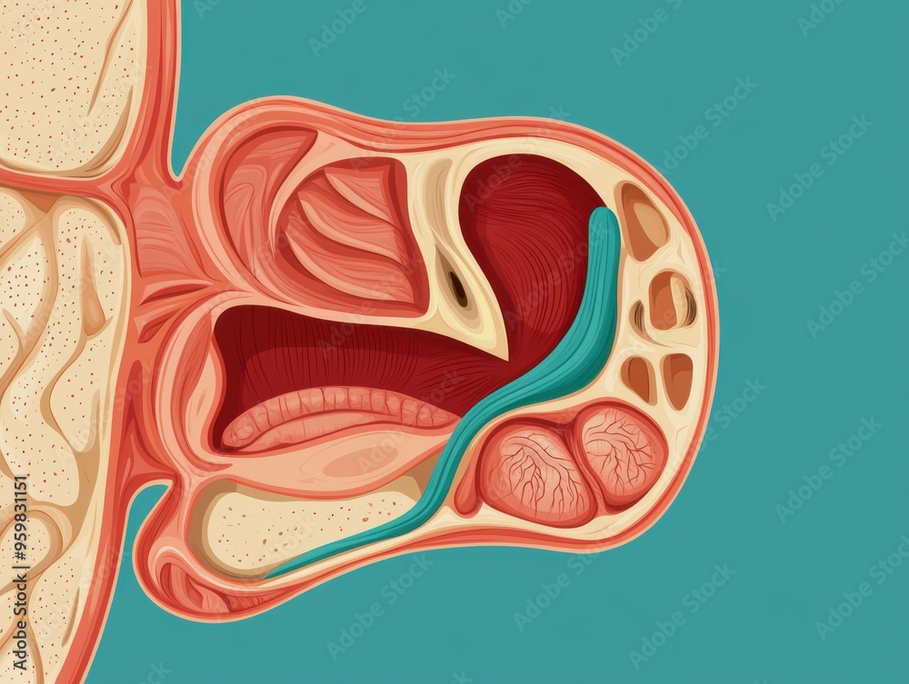 Anatomical Cross-Section Illustration of Human Ear Showing Outer ...