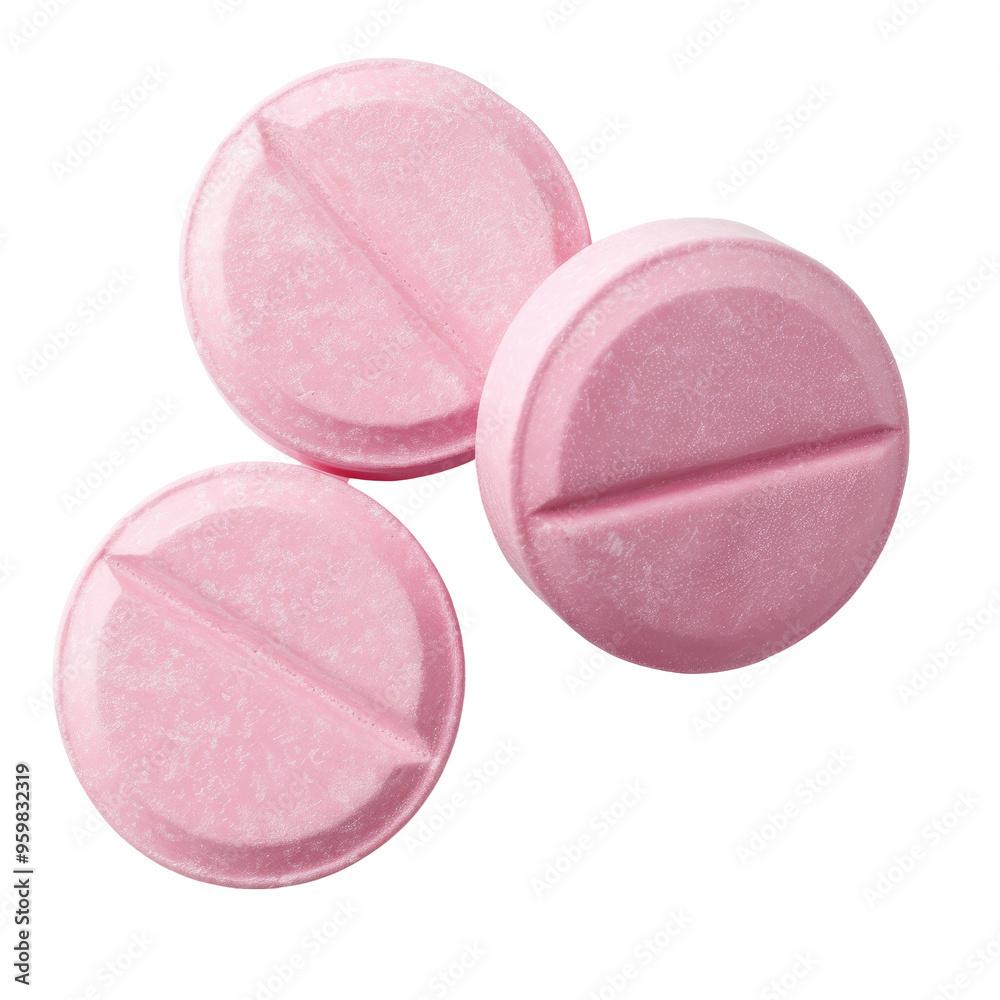 Three pink pills are sitting on a white background Three pink pills are sitting on a white background