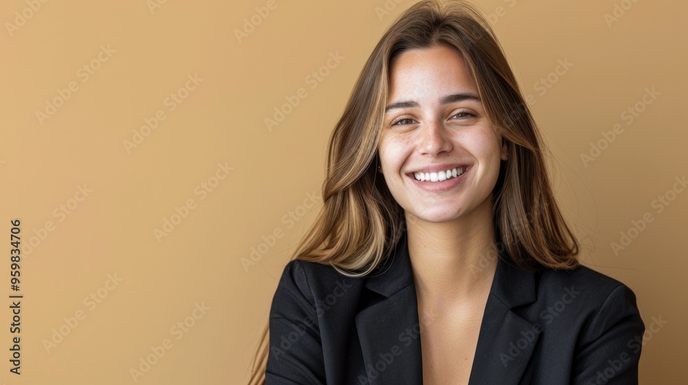 Portrait of a smiling corporate woman, isolated on a beige background for a professional look. Portrait of a smiling corporate woman, isolated on a beige background for a professional look.