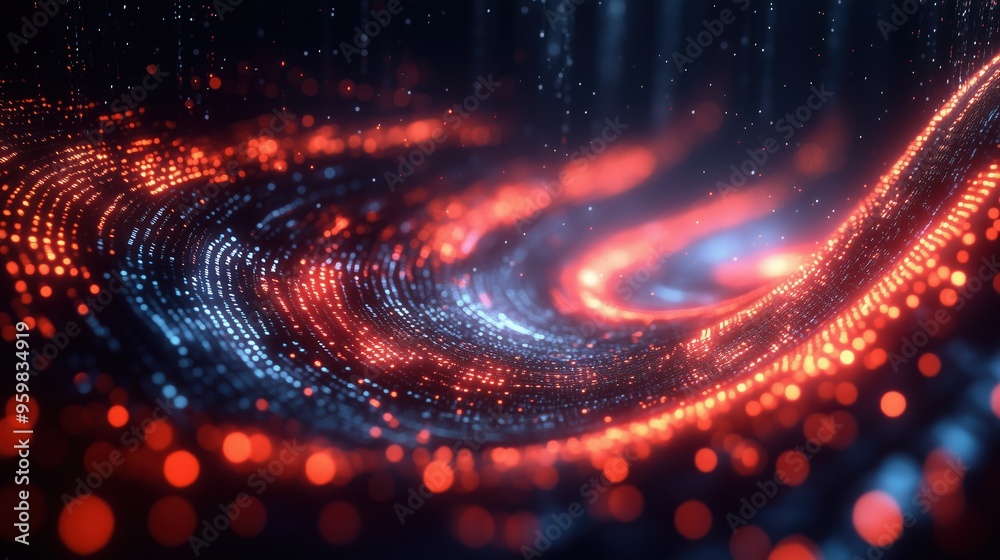 A vibrant abstract swirl of red and blue digital particles symbolizes data flow, energy, and futuristic technology in a dynamic wave. A vibrant abstract swirl of red and blue digital particles symbolizes data flow, energy, and futuristic technology in a dynamic wave.