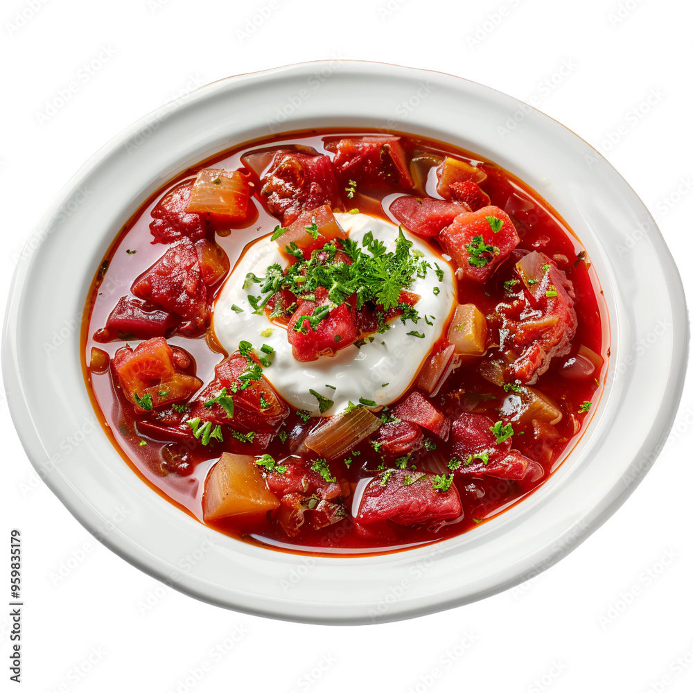 Savory Borscht Sensation A Traditional Russian Delight Isolated on White Background. PNG Format Savory Borscht Sensation A Traditional Russian Delight Isolated on White Background. PNG Format
