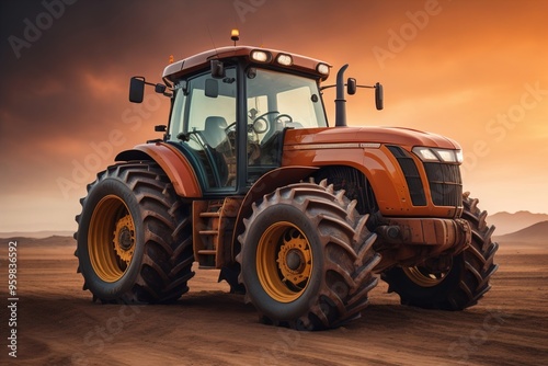 Modern tractor on a colored background. ai generative