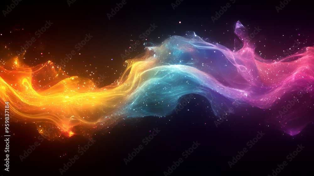 Obraz premium Colorful abstract swirl of vibrant light and energy flowing against a dark backdrop, showcasing dynamic movement and luminous hues