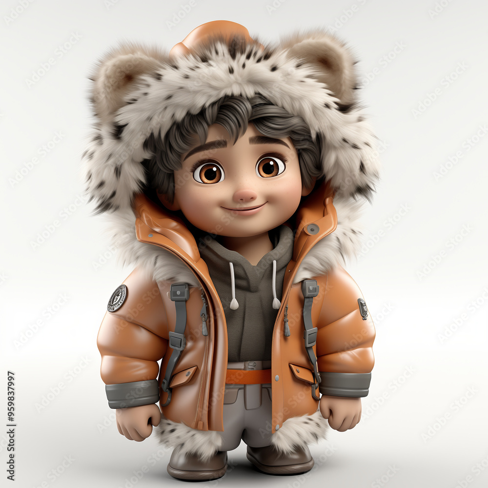 Cartoon of a happy child in a fluffy winter outfit ready for snowy adventures. Cartoon of a happy child in a fluffy winter outfit ready for snowy adventures.