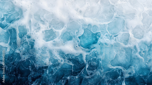 Abstract icy blue texture with frothy sea foam, oceanic water pattern