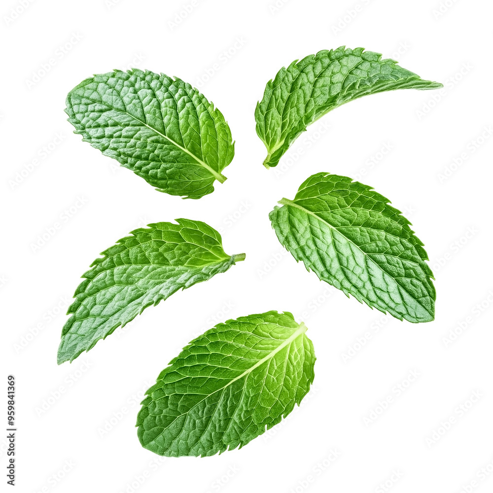 Falling mint leaves, mint leaves. spearmint, isolated on white background Falling mint leaves, mint leaves. spearmint, isolated on white background