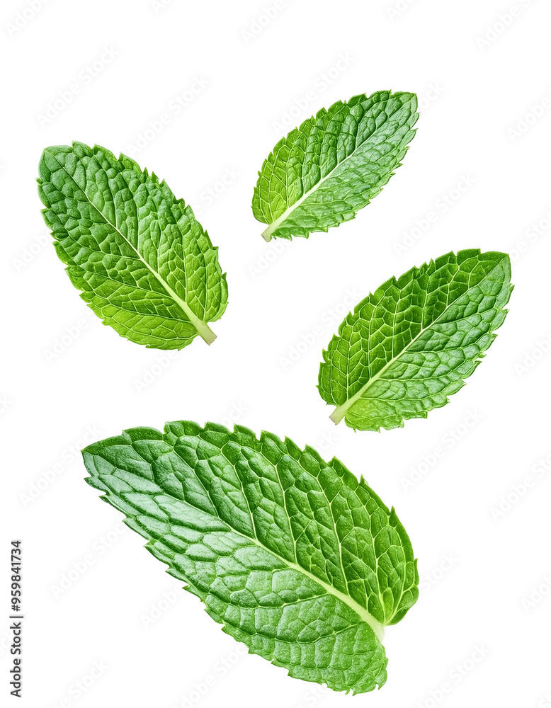 Falling mint leaves, mint leaves. spearmint, isolated on white background Falling mint leaves, mint leaves. spearmint, isolated on white background