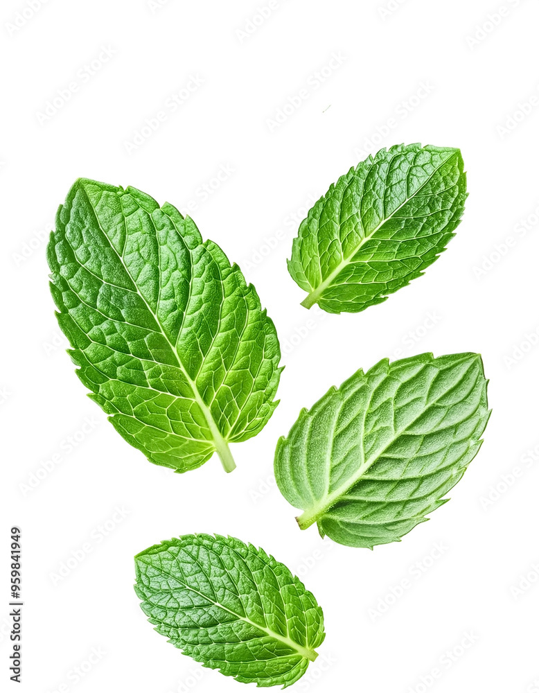 Falling mint leaves, mint leaves. spearmint, isolated on white background Falling mint leaves, mint leaves. spearmint, isolated on white background