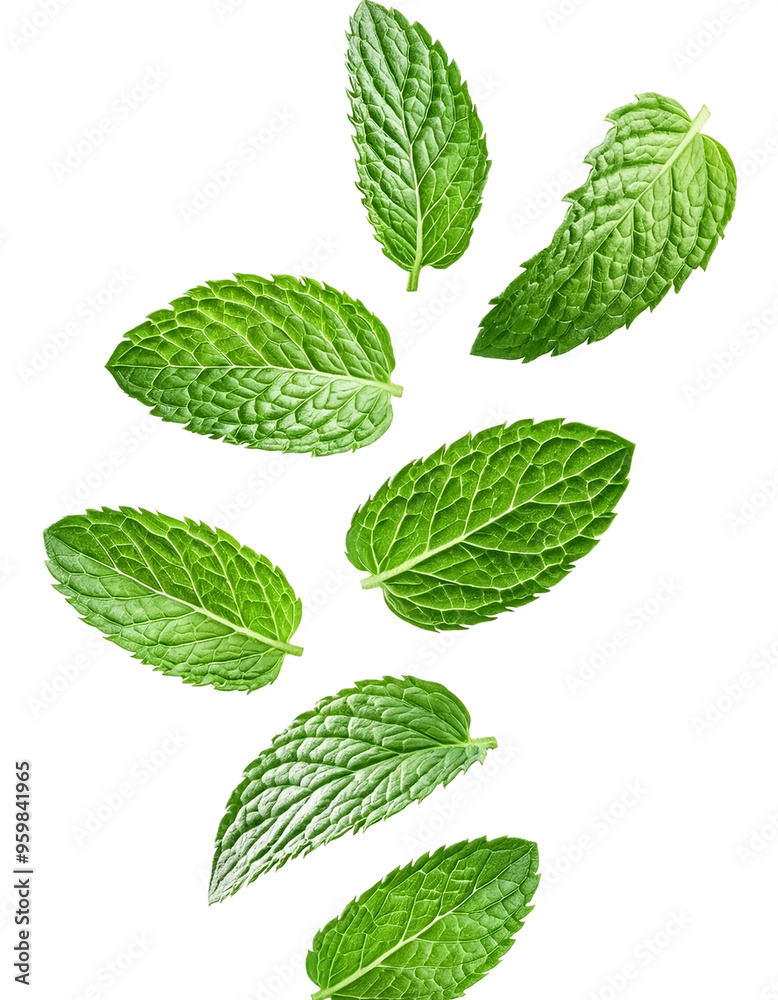 Falling mint leaves, mint leaves. spearmint, isolated on white background Falling mint leaves, mint leaves. spearmint, isolated on white background