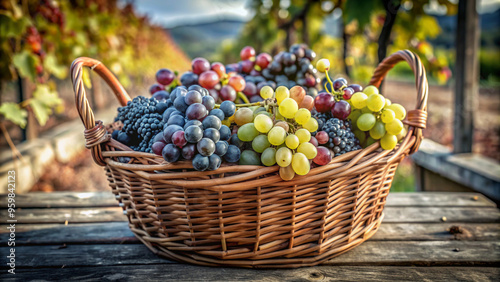 grapes in a basketbasket, fruit, food, grape, isolated, grapes, healthy, red, white, ripe, fresh, green, wicker, apple, nature, berry, fruits, bunch, juicy, sweet, organic, autumn, summer, freshness, 