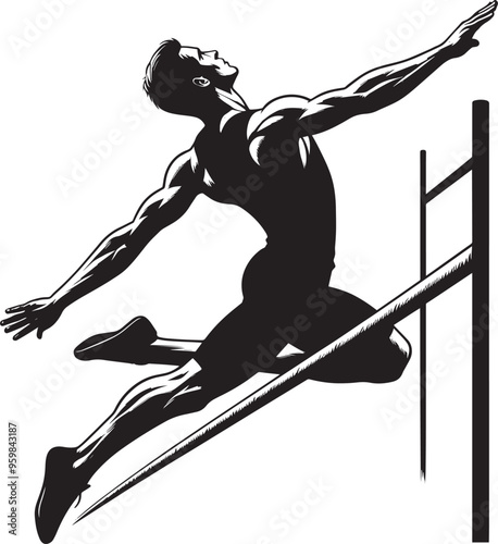 A person doing Pole vault silhouette vector illustration isolated on a white background