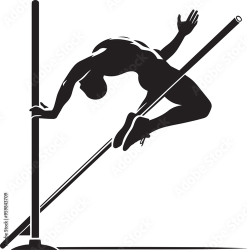 A person doing Pole vault silhouette vector illustration isolated on a white background
