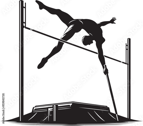 A person doing Pole vault silhouette vector illustration isolated on a white background