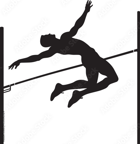 A person doing Pole vault silhouette vector illustration isolated on a white background