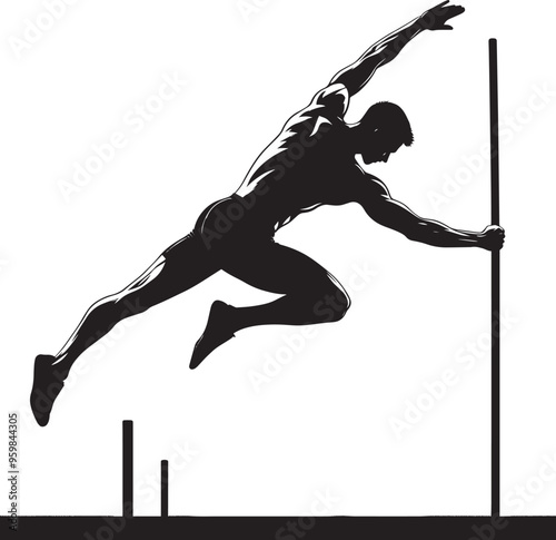 A person doing Pole vault silhouette vector illustration isolated on a white background