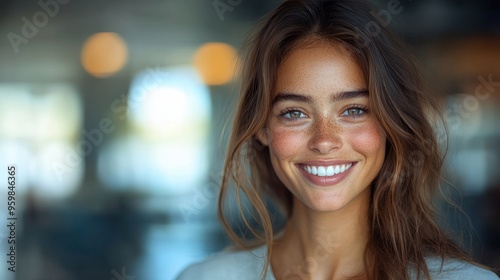 Wallpaper Mural Smiling Woman With Freckles Torontodigital.ca