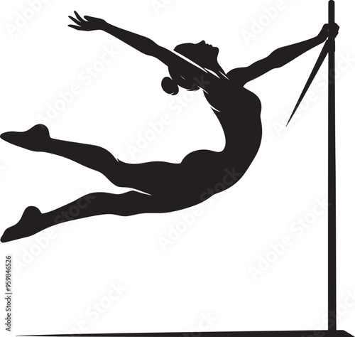 A person doing Pole vault silhouette vector illustration isolated on a white background