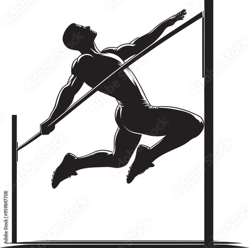 A person doing Pole vault silhouette vector illustration isolated on a white background