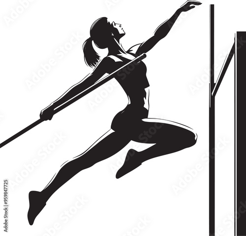 A person doing Pole vault silhouette vector illustration isolated on a white background