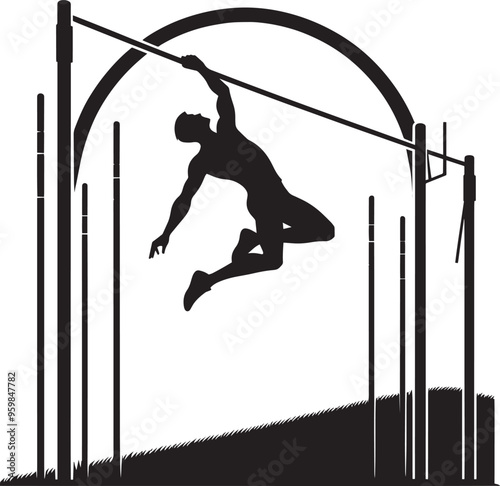 A person doing Pole vault silhouette vector illustration isolated on a white background