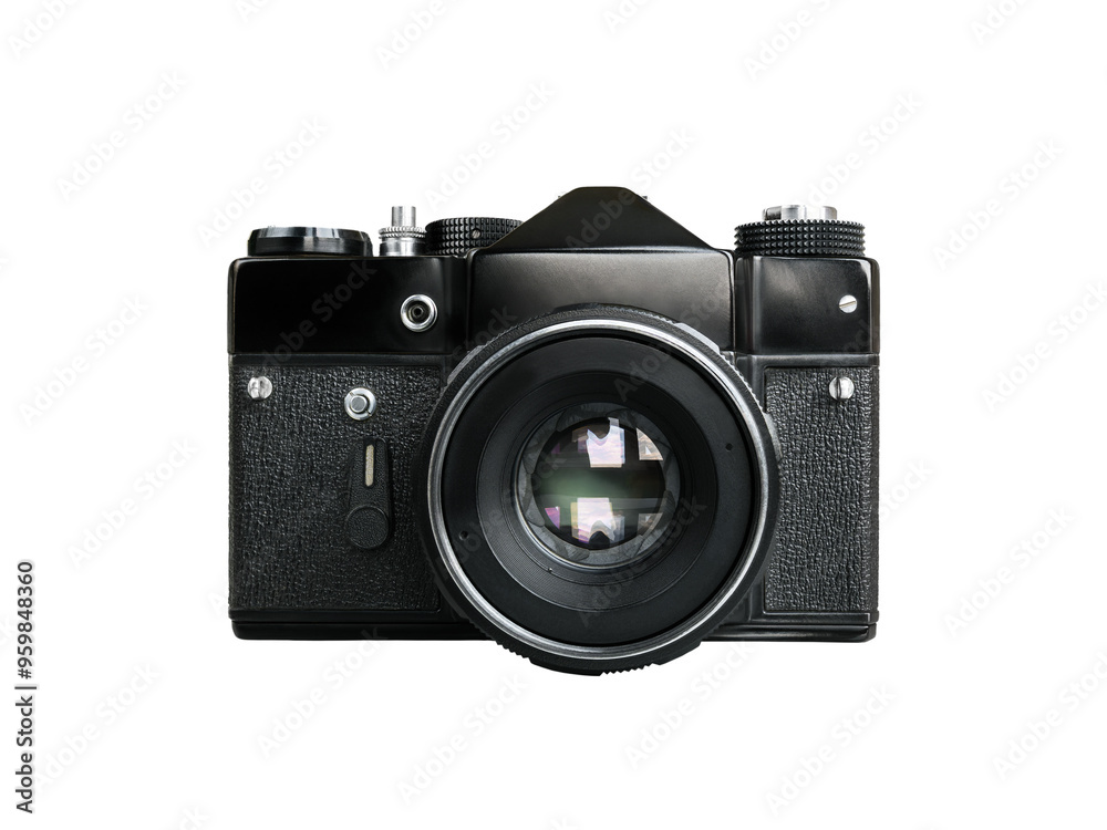 Front view of soviet black film camera Front view of soviet black film camera