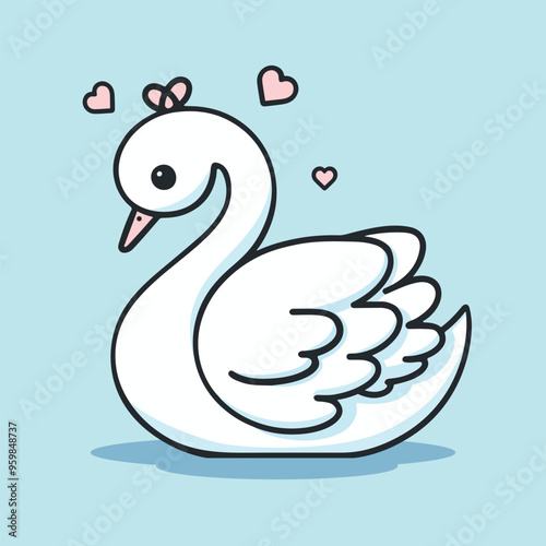 Adorable Kawaii Swan Character with a Fun and Playful Style Vector Illustration