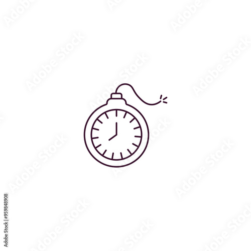 time bomb with clock outline icon. Linear vector from army and military concept. Thin line time bomb with clock icon isolated on white background