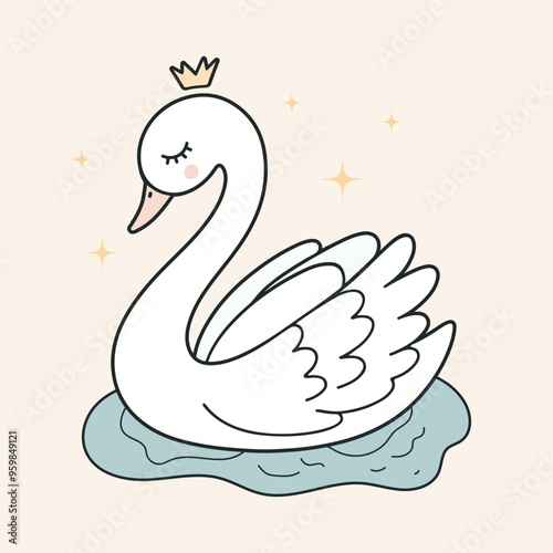 Adorable Kawaii Swan Character with a Fun and Playful Style Vector Illustration