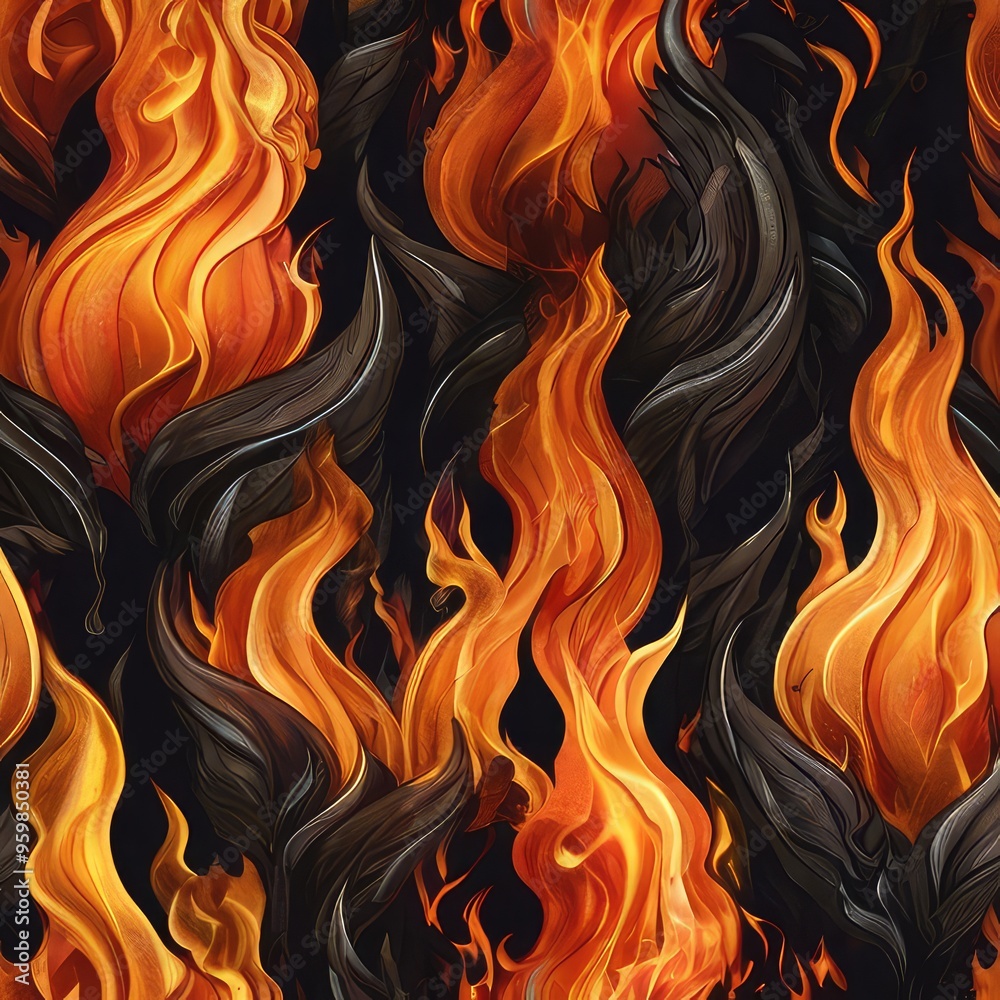 Intense swirling flames on black backdrop,Flames blazing with smoke billowing on a dark background Intense swirling flames on black backdrop,Flames blazing with smoke billowing on a dark background