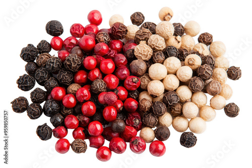 Spice set of several peppercorns on transparent background