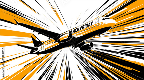 An Airplane Takes off With a Burst of Energy Celebrating Black Friday Sales During the Busy Holiday Travel Season Generative AI