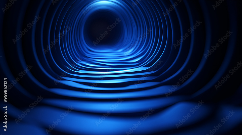 Deep blue tunnel with rippling waves observed in a serene environment, creating a sense of depth and tranquility at twilight Deep blue tunnel with rippling waves observed in a serene environment, creating a sense of depth and tranquility at twilight