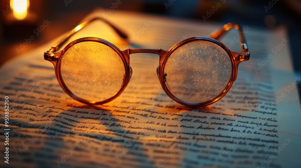 Glasses Reflecting Candlelight on Old Paper Glasses Reflecting Candlelight on Old Paper