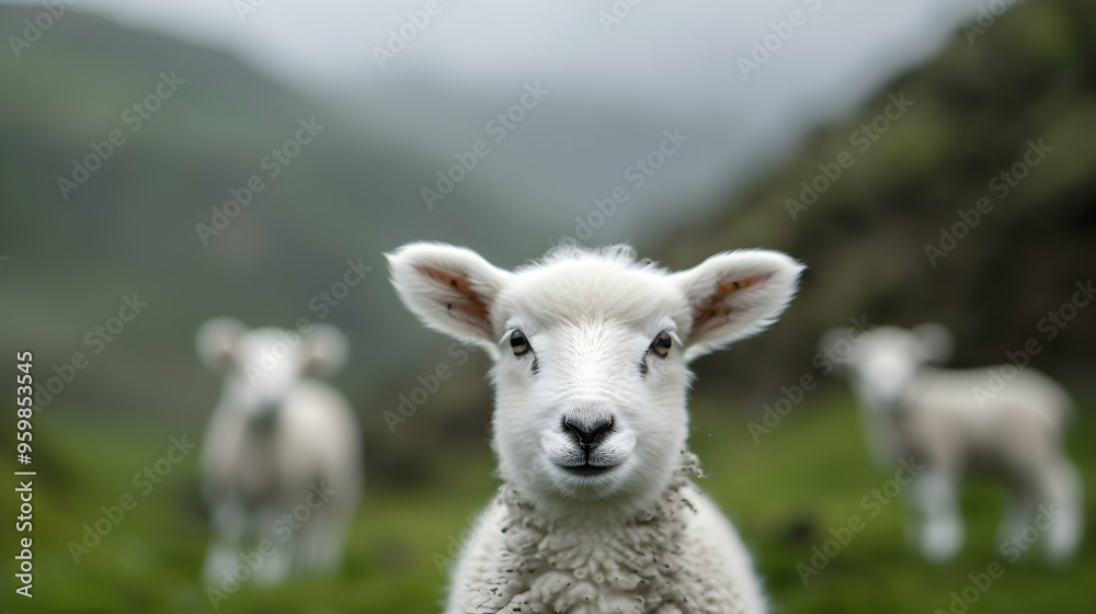 Ewes And Their Newborn Lambs Grazing The West Ewes And Their Newborn Lambs Grazing The West