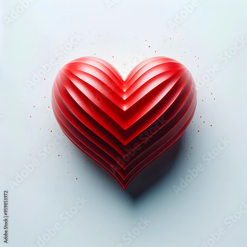 Stylish red ruffled heart with layered accents and soft shadow on a light background, symbolizing love and romance