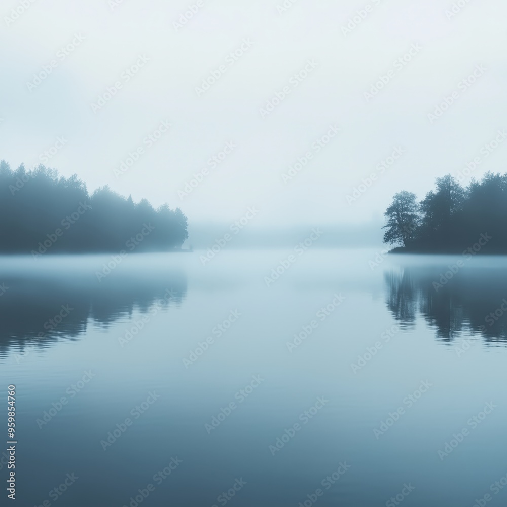 Misty morning reflections on a tranquil lake. Misty morning reflections on a tranquil lake.