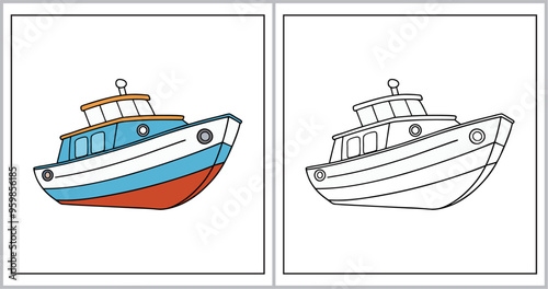 Simple kids coloring page featuring a fun boat design, perfect for young children to color.