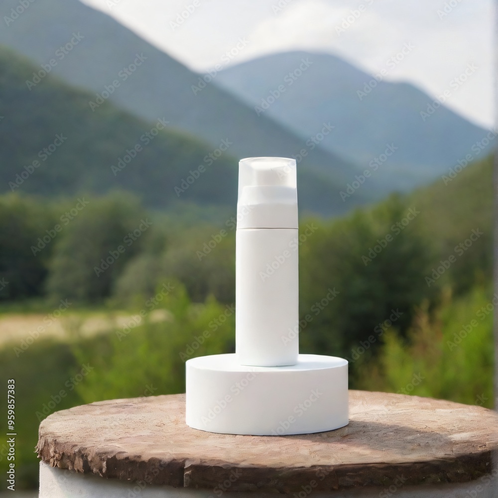 Minimalist White Cosmetic Bottle on Nature Background mockup	