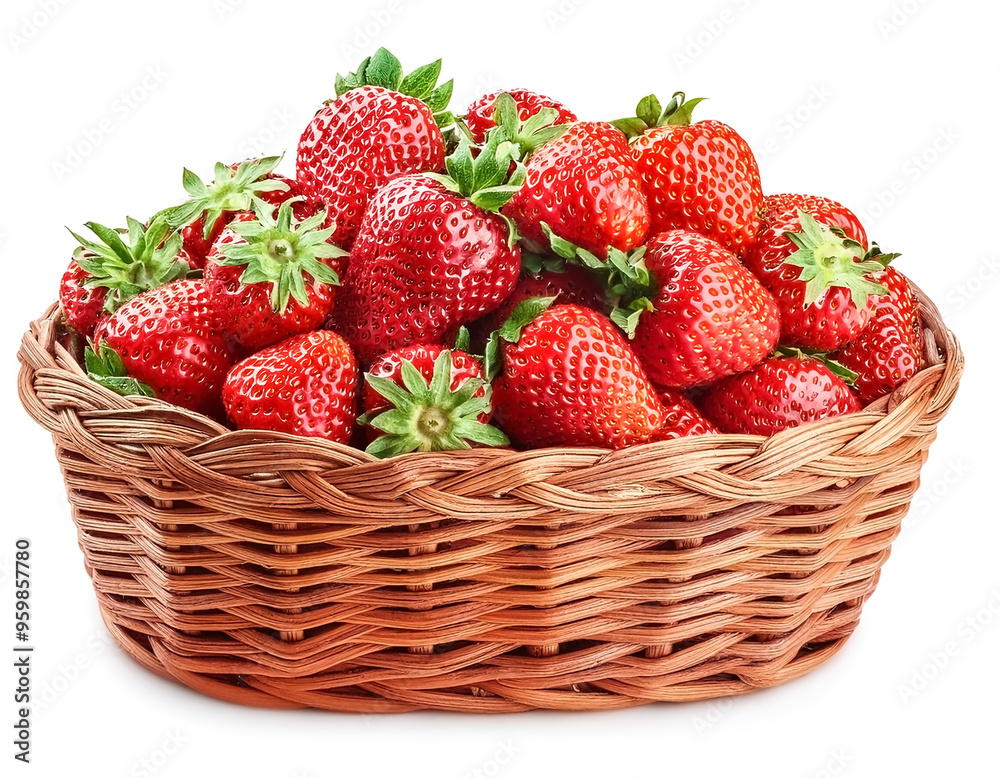 Plump strawberries in basket isolated on white background Plump strawberries in basket isolated on white background