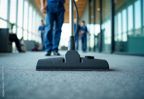 Close-up of a vacuum cleaner on an acrylic carpet in a high-rise corporate office photo