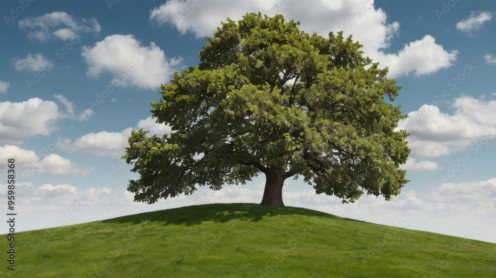 Tree on grassy hill isolated, white or transparent PNG Tree on grassy hill isolated, white or transparent PNG