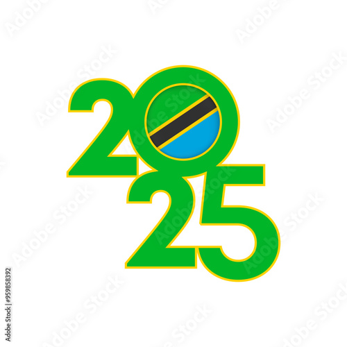 2025 banner with Tanzania flag inside. Vector illustration.